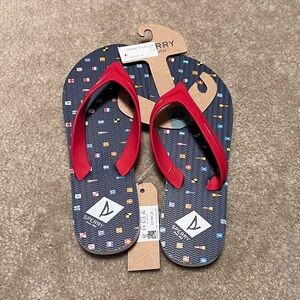 Women’s Sperry Wharf Flip Flop Sandal in Navy & Red Size 7